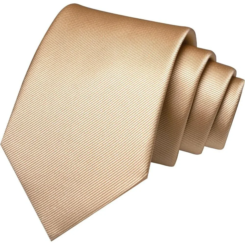 Men's Champagne Gold Colour Formal Necktie and Pocket Square Tie Clip Sets